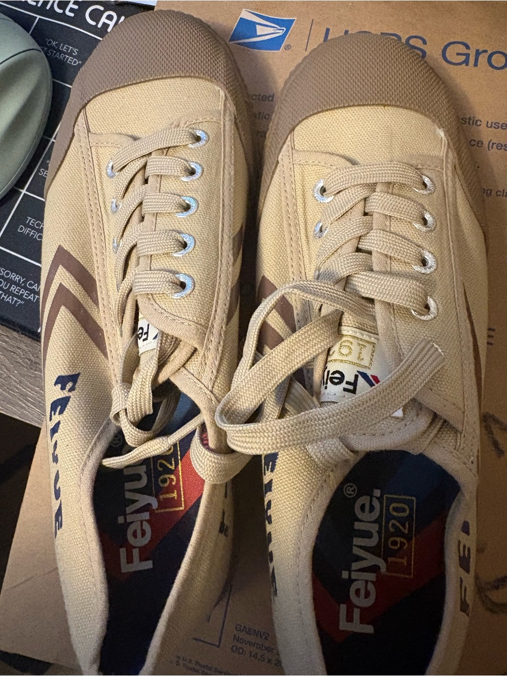 Feiyue womens Low-Top Canvas Sneakers in Khaki with Brown Accents